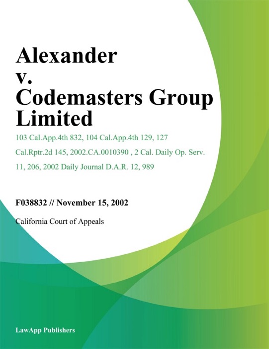 Alexander V. Codemasters Group Limited