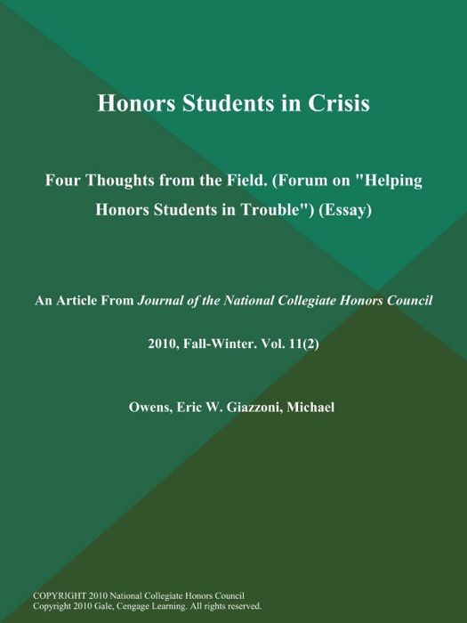 Honors Students in Crisis: Four Thoughts from the Field (Forum on 