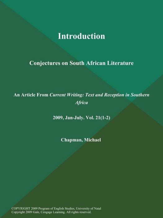 Introduction: Conjectures on South African Literature