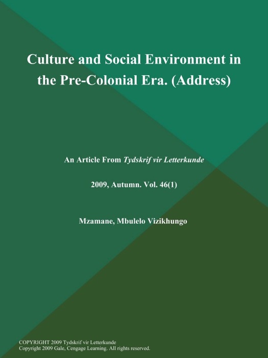 Culture and Social Environment in the Pre-Colonial Era (Address)