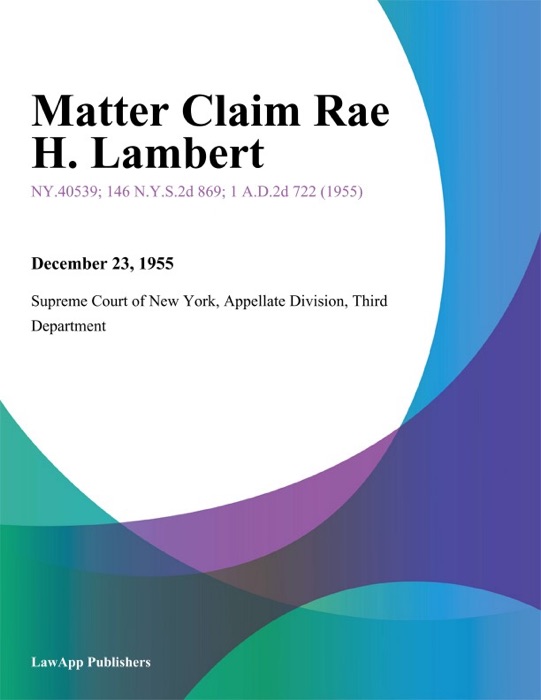 Matter Claim Rae H. Lambert