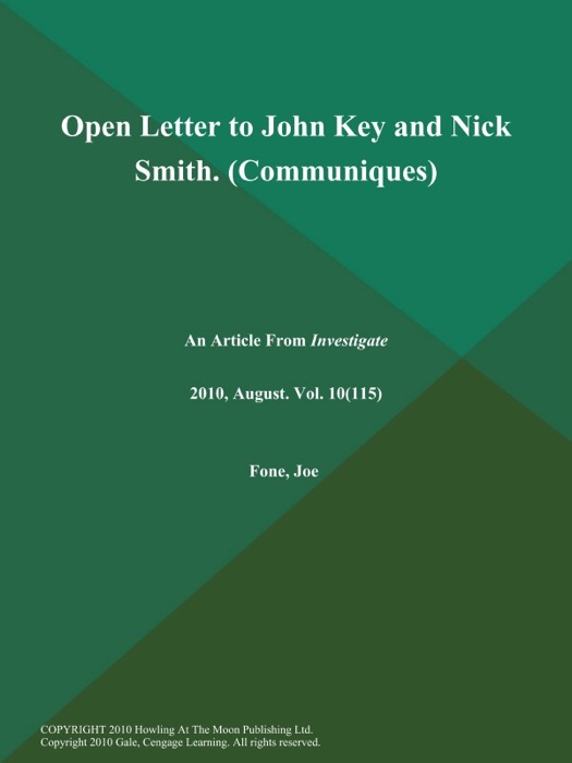 Open Letter to John Key and Nick Smith (Communiques)
