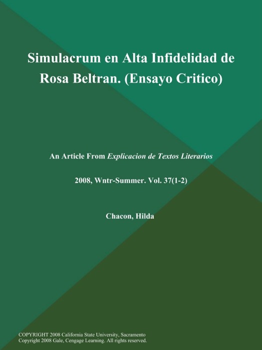 Simulacrum en Alta Infidelidad de Rosa Beltran (Ensayo Critico)