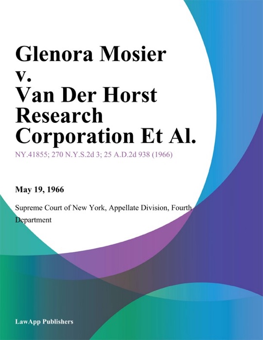 Glenora Mosier v. Van Der Horst Research Corporation Et Al.