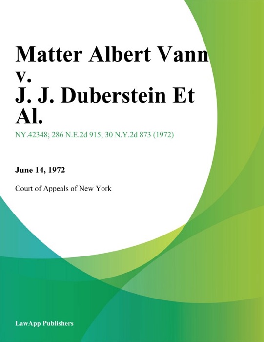 Matter Albert Vann v. J. J. Duberstein Et Al.