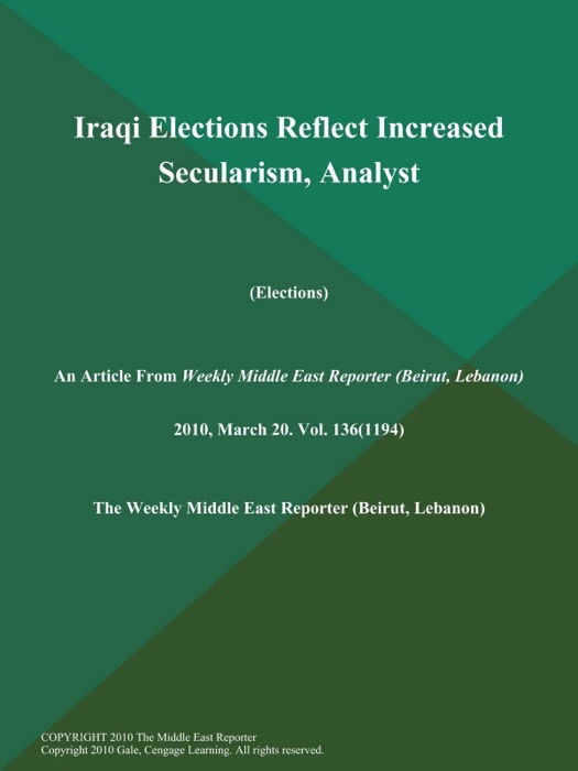 Iraqi Elections Reflect Increased Secularism, Analyst (Elections)