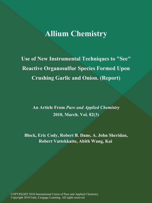 Allium Chemistry: Use of New Instrumental Techniques to 