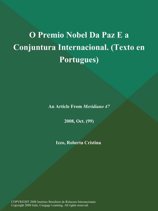 O Premio Nobel Da Paz E a Conjuntura Internacional (Texto en Portugues)