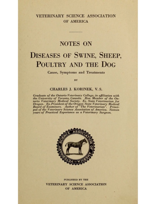 Notes on Diseases of Swine, Sheep, Poultry and the Dog