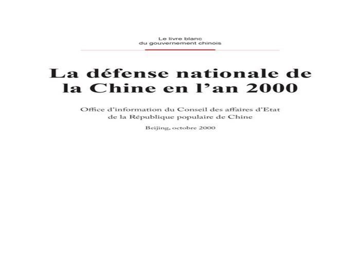 China's National Defense in 2000(French Version)