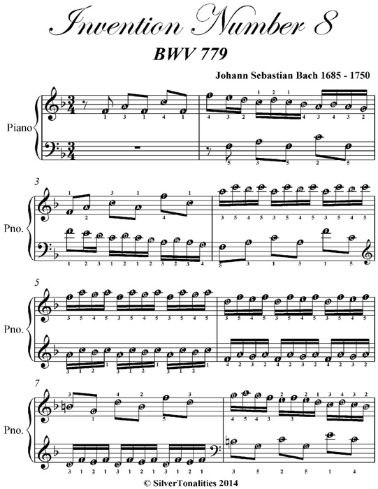 Invention Number 8 Bwv 779 Easy Piano Sheet Music