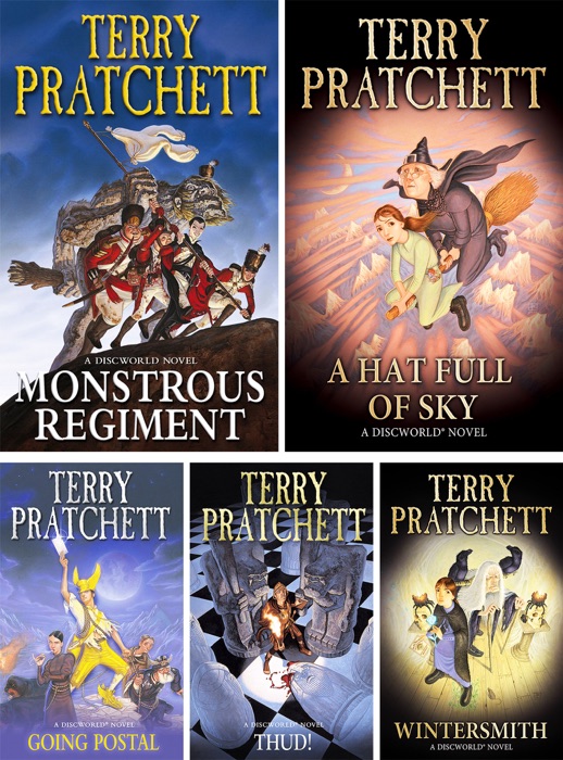 Discworld series by Terry Pratchett Volume VII: Monstrous Regiment, A Hat Full of Sky, Going Postal, Thud!, Wintersmith.