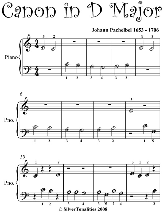 Canon in D Beginner Piano Sheet Music