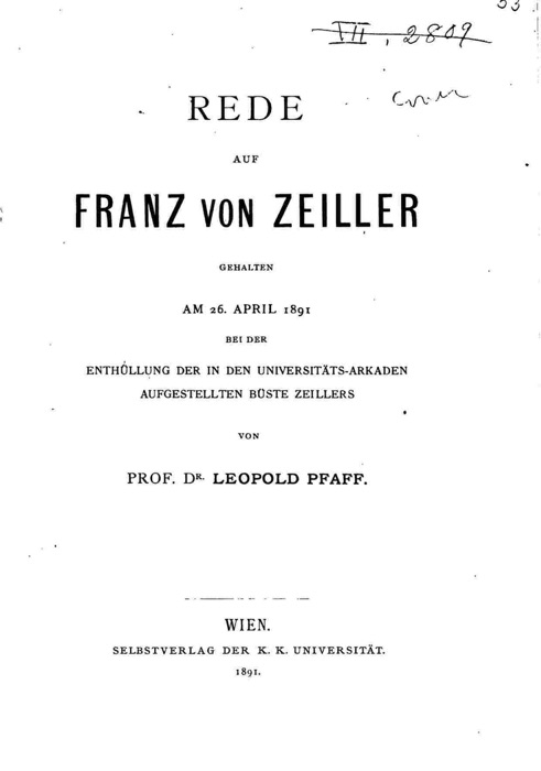 Rede auf Franz von Zeiller gehalten am 26. April 1891