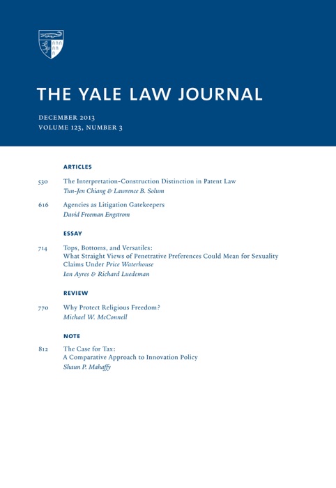 Yale Law Journal: Volume 123, Number 3—December 2013