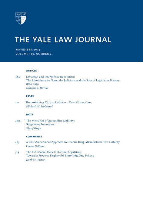 Yale Law Journal: Volume 123, Number 2 - November 2013