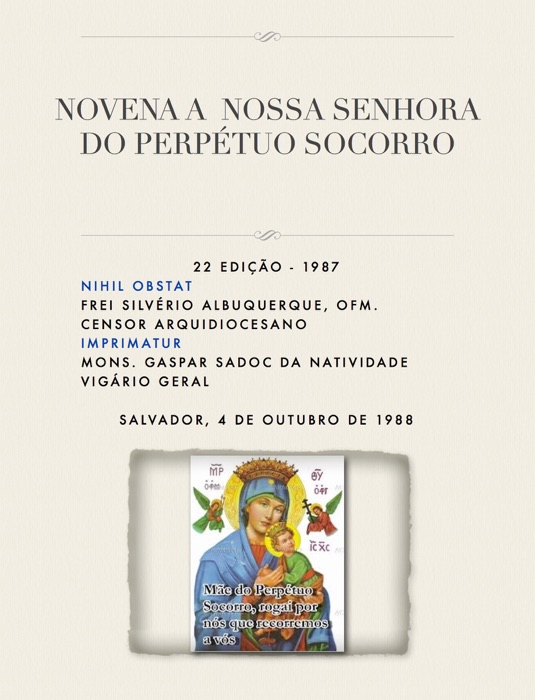 NOVENA A  NOSSA SENHORA DO PERPÉTUO SOCORRO