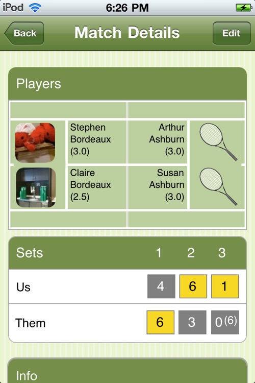 Tennis Match Point - Score Manager, Journal and Statistics