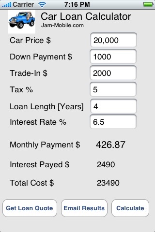 Auto Car Loan Calculator by Jam-Mobile.com