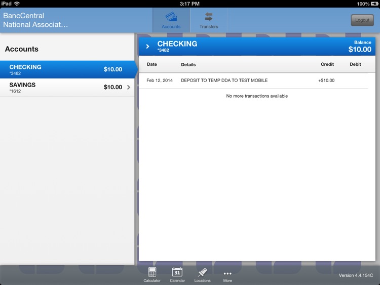 BancCentral National Association Mobile Banking for iPad