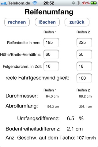 Reifen Calculator screenshot 2