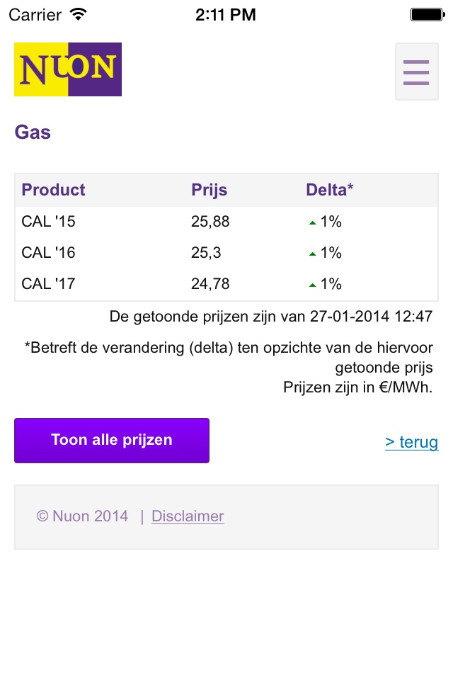 Energieprijzen Nuon Grootzakelijk screenshot 2