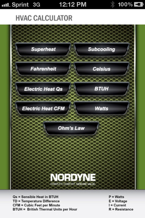 NORDYNE HVAC Calculator