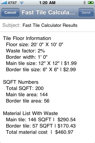 Fast Tile Calculator With In App Email screenshot 4