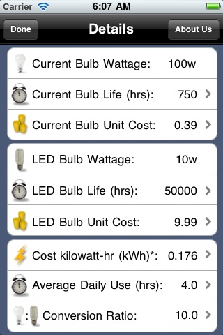 LED Light Bulb Savings Calculator screenshot 2