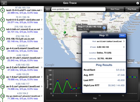GeoTrace HD - Professional Trace Route, Ping Plotting and IP Location screenshot 3