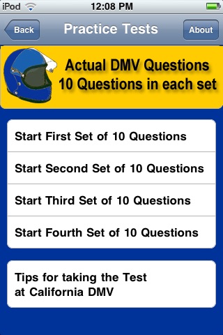 Motorcycle practice tests for California Department of Motor Vehicles Permit DMV screenshot 2