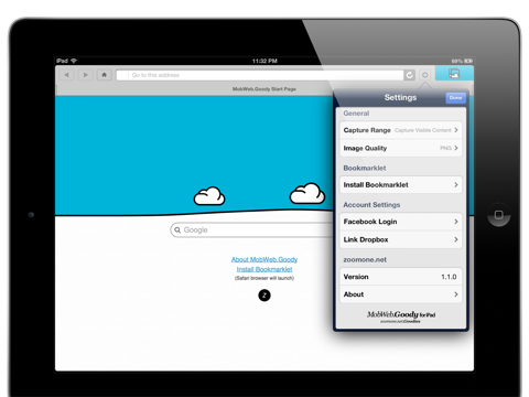 Full Screen Capture - MobWeb.Goody for iPad screenshot 2