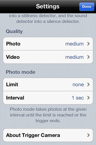 TriggerCam (trigger pictures or video by motion, sound or timer) screenshot 4