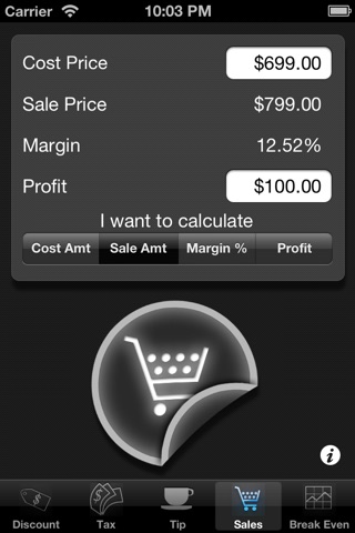 Percentages 5 in 1: Tax, Tip, Discount, Margin and Break Even Point Calculator screenshot 4