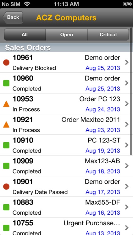 SAP ERP Order Status