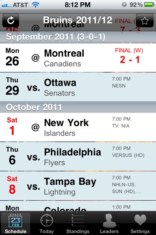 NHL Schedule 2009/10