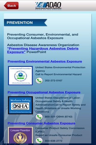 ADAO Asbestos information screenshot 3