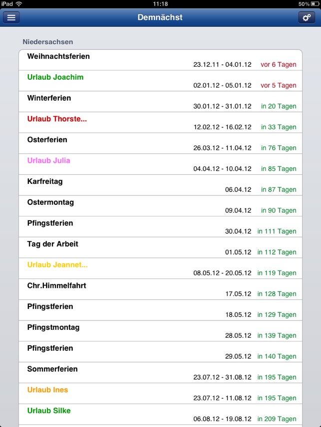 Ferien-Kalender Screenshot