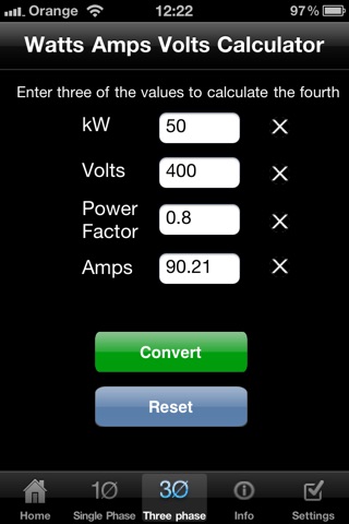 Watts Amps Volts  Calculator screenshot 2