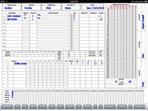 Cricket Score Sheet screenshot 2