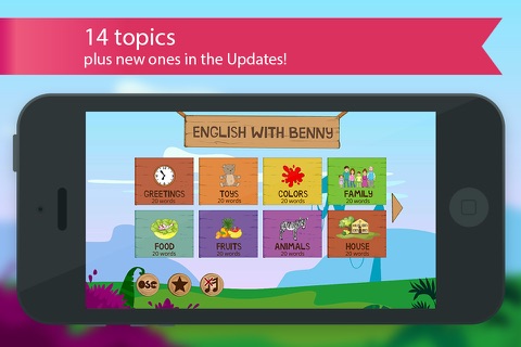 English for kids with Benny. Learning English language by flashcards: colors and numbers, greetings and family, food and fruits, animals and remember the pronunciation of words FREE screenshot 3