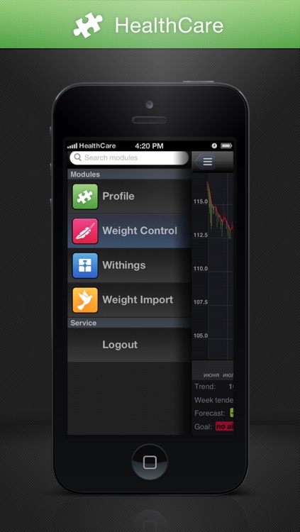 Healthcare - tracks your weight using a trend line