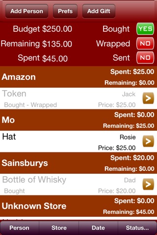Gifts List - Keep track of lists of presents, what store to buy in, by what date and for which person screenshot 2