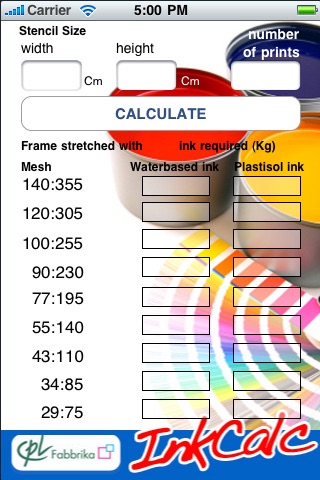 Ink Calc Screen Printing
