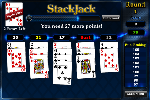 StackJack Free: Blackjack Meets Solitaire in an Arcade Casino Card Game screenshot 2