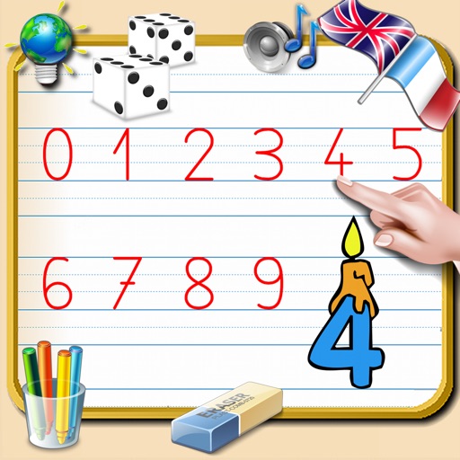 Write Numbers from 0 to 9 - English and French Sounds icon