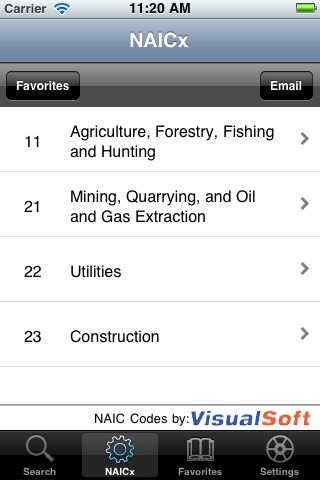 NAIC Codes screenshot 2