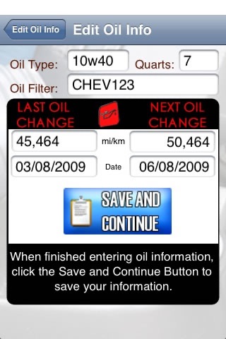 Oil Change - Track any car,truck,motorcyle,boat,chainsaw, etc oil's info: oil,type,filter,mileage all in one app!