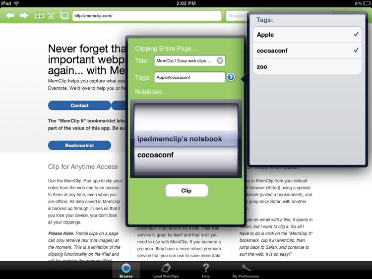 MemClip ~ web clipping to Evernote made easy