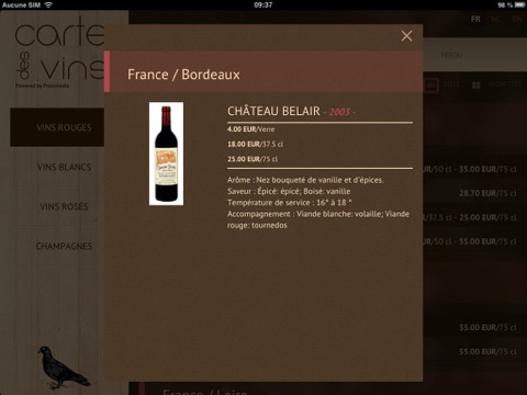 Carte des vins - Proximedia screenshot 3